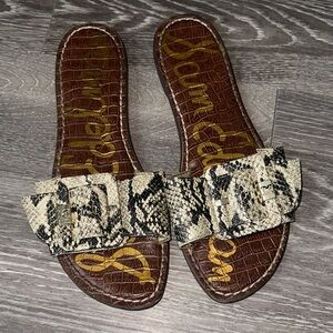 Sam Edelman Women's Snakeskin Slide Sandals - Brown and Cream